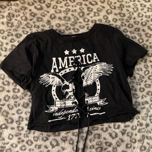 America tie in the front crop top